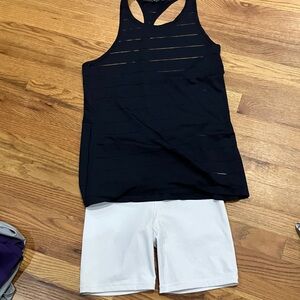 Athleta Women’s Navy Laser-Cut Tank and White Yoga Short Sz S EUC